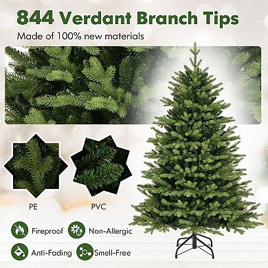 Costway 5/6/7 FT Pre-Lit Christmas Tree Hinged with 250/350/470 Multi-color Lights