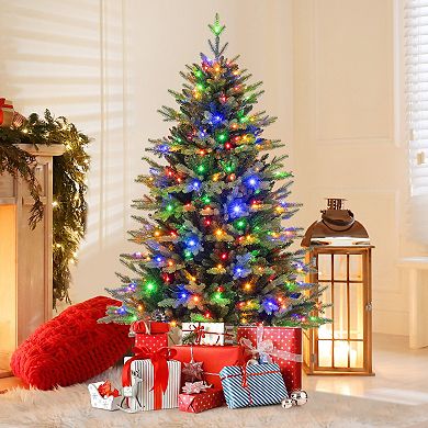 Costway 5/6/7 FT Pre-Lit Christmas Tree Hinged with 250/350/470 Multi-color Lights