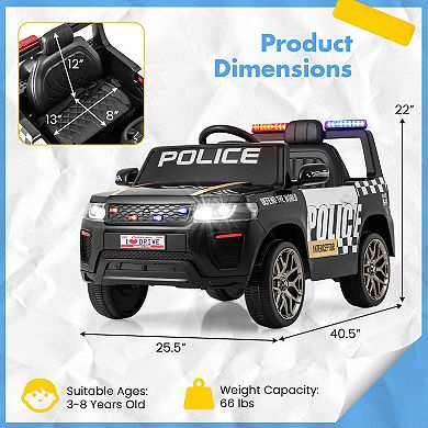 Costway Kids Ride on Police Car 12V 7A Battery Powered Cop Car with Remote Control Black/White