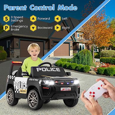 Costway Kids Ride on Police Car 12V 7A Battery Powered Cop Car with Remote Control Black/White