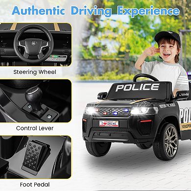 Costway Kids Ride on Police Car 12V 7A Battery Powered Cop Car with Remote Control Black/White