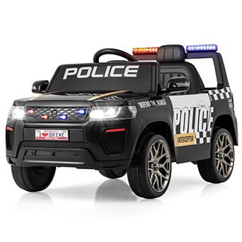 Costway Kids Ride on Police Car 12V 7A Battery Powered Cop Car with Remote Control Black/White