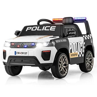 Costway Kids Ride on Police Car 12V 7A Battery Powered Cop Car with Remote Control Black/White