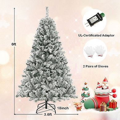 Costway 6 FT/7FT/8FT Pre-Lit Christmas Tree 3-Minute Quick Shape Flocked Decor