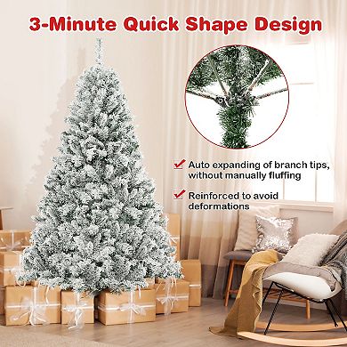 Costway 6 FT/7FT/8FT Pre-Lit Christmas Tree 3-Minute Quick Shape Flocked Decor