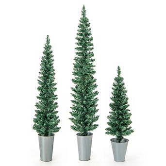 Costway Potted Artificial Christmas Tree Set of 3 with 3/4/5 FT Faux Slim Pencil Trees