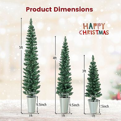 Costway Potted Artificial Christmas Tree Set of 3 with 3/4/5 FT Faux Slim Pencil Trees