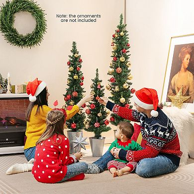Costway Potted Artificial Christmas Tree Set of 3 with 3/4/5 FT Faux Slim Pencil Trees