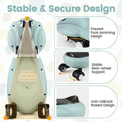 Costway Wiggle Car with Hauling Rope Ride on Toy with Under-Seat Storage & Swing Car Beige/Green