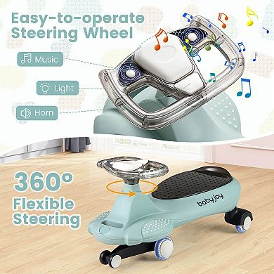 Costway Wiggle Car with Hauling Rope Ride on Toy with Under-Seat Storage & Swing Car Beige/Green