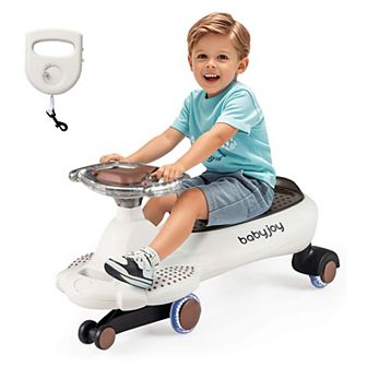 Costway Wiggle Car with Hauling Rope Ride on Toy with Under-Seat Storage & Swing Car Beige/Green