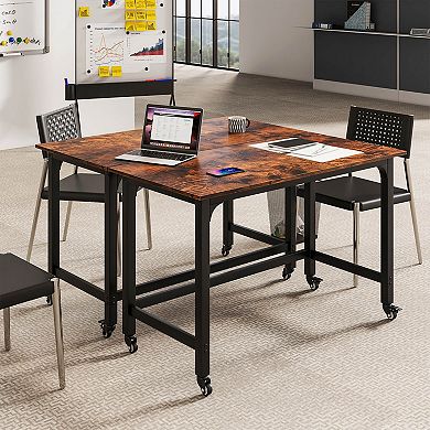 Costway 2 PCS Rolling Computer Desk Metal Frame PC Laptop Table Wood Top Study Workstation
