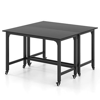 Costway 2 pc Rolling Computer Desk Metal Frame PC Laptop Table Wood Top Study Workstation