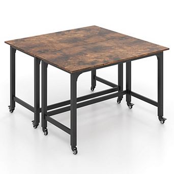 Costway 2 pc Rolling Computer Desk Metal Frame PC Laptop Table Wood Top Study Workstation