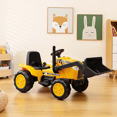 Costway 12V Kids Ride On Excavator Digger Electric Bulldozer Tractor RC with Light & Music
