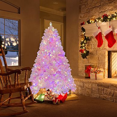 Costway 6 FT Flocked Artificial Christmas Tree Hinged with 350 LED Lights 808 Branch Tips