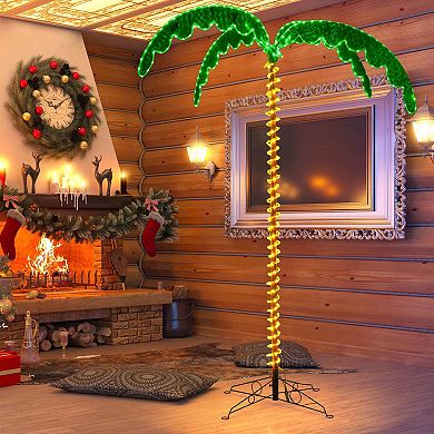 Costway 7.5 FT Lighted Palm Tree with 332 LED Lights Holographic Trunk and Fronds Christmas