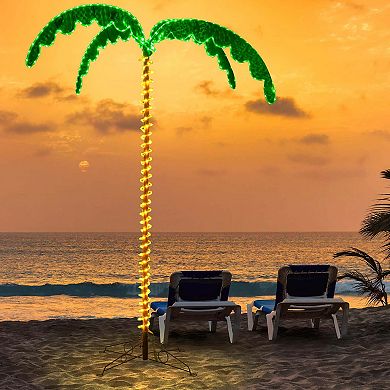 Costway 7.5 FT Lighted Palm Tree with 332 LED Lights Holographic Trunk and Fronds Christmas