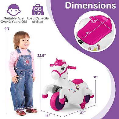 Costway 12V Kids Ride on Unicorn Toy with Training Wheels Music One-button Start Horse Toy