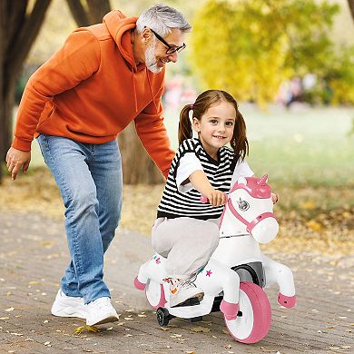 Costway 12V Kids Ride on Unicorn Toy with Training Wheels Music One-button Start Horse Toy