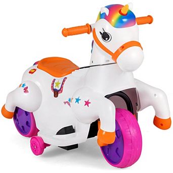 Costway 12V Kids Ride on Unicorn Toy with Training Wheels Music One-button Start Horse Toy