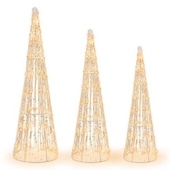 Costway Set of 3 Pre-lit Christmas Cone Trees Xmas Decoration with Star String & 90 Lights