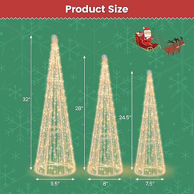Costway Set of 3 Pre-lit Christmas Cone Trees Xmas Decoration with Star String & 90 Lights