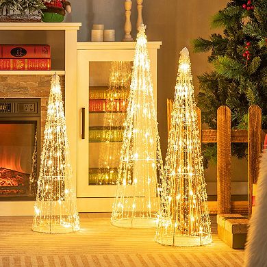 Costway Set of 3 Pre-lit Christmas Cone Trees Xmas Decoration with Star String & 90 Lights