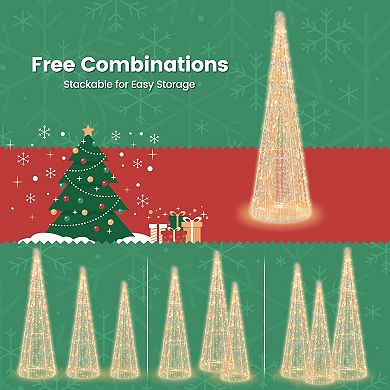 Costway Set of 3 Pre-lit Christmas Cone Trees Xmas Decoration with Star String & 90 Lights