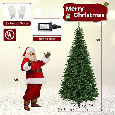 Costway 8 FT Pre-Lit Artificial Christmas Tree with 360 Warm White LED Lights Metal Stand