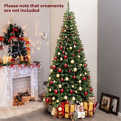 Costway 8 FT Pre-Lit Artificial Christmas Tree with 360 Warm White LED Lights Metal Stand