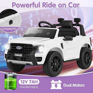 Costway 12V Licensed Ford Ranger Kids Ride on Car with Remote Control Storage Basket White/Black