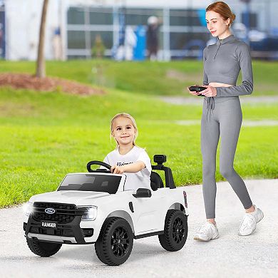 Costway 12V Licensed Ford Ranger Kids Ride on Car with Remote Control Storage Basket White/Black