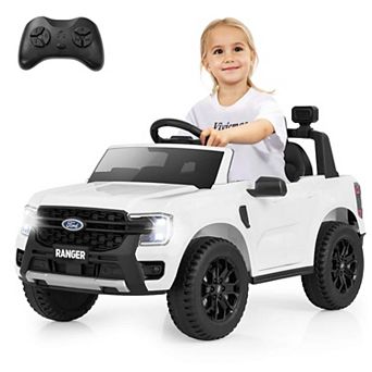 Costway 12V Licensed Ford Ranger Kids Ride on Car with Remote Control Storage Basket White/Black