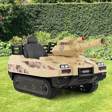Costway Electric Kids Ride On Tank with Rubber Tracks Rotatable Turret & Working Cannon