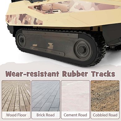 Costway Electric Kids Ride On Tank with Rubber Tracks Rotatable Turret & Working Cannon