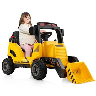 Costway 12V Kids Ride On Construction Tractor with Horn & Music & Tail LED Lights Yellow