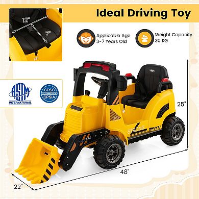 Costway 12V Kids Ride On Construction Tractor with Horn & Music & Tail LED Lights Yellow
