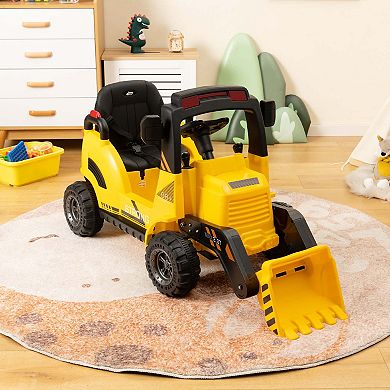 Costway 12V Kids Ride On Construction Tractor with Horn & Music & Tail LED Lights Yellow