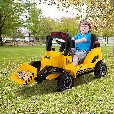 Costway 12V Kids Ride On Construction Tractor with Horn & Music & Tail LED Lights Yellow