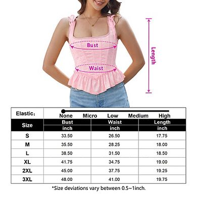 Women's Vintage Jacquard Hem Ruffle Boned Corset Fishbone Print Vest