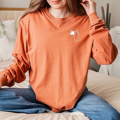 Boo Cheri Ghost - Women's Garment Dyed Long Sleeve Graphic T-Shirt