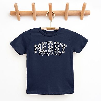 Merry Christmas Varsity Checkered - Youth Short Sleeve Graphic T-Shirt