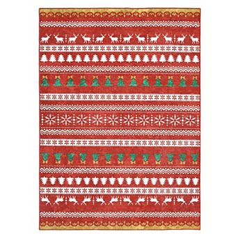 Christmas Area Rug Non-Slip Washable Living Room Rug with Rubber Backing Holiday Decor Rug