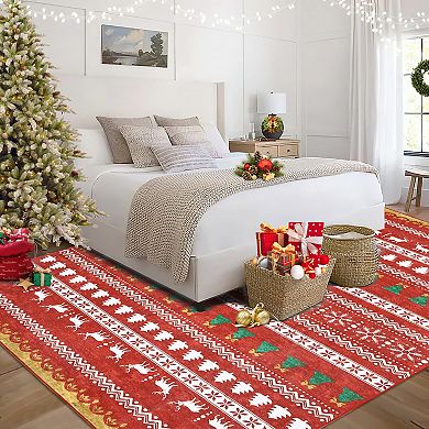 Christmas Area Rug Non-Slip Washable Living Room Rug with Rubber Backing Holiday Decor Rug