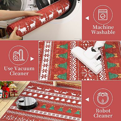 Christmas Area Rug Non-Slip Washable Living Room Rug with Rubber Backing Holiday Decor Rug