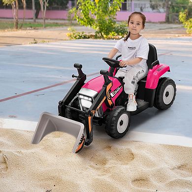 Costway Kids Ride On Excavator Digger 12V Electric Tractor RC w/ Digging Bucket Pink/Yellow