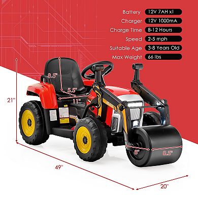 Costway Kids Ride On Roller 12V Electric Tractor Remote w/ Music & LED Light