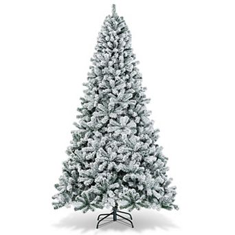 Costway 6/7.5/9 ft Snow Flocked Hinged Artificial Christmas Tree Unlit Metal