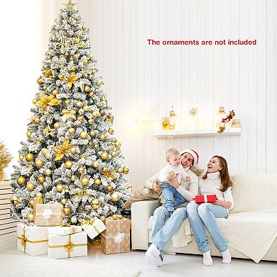 Costway 6/7.5/9 ft Snow Flocked Hinged Artificial Christmas Tree Unlit Metal